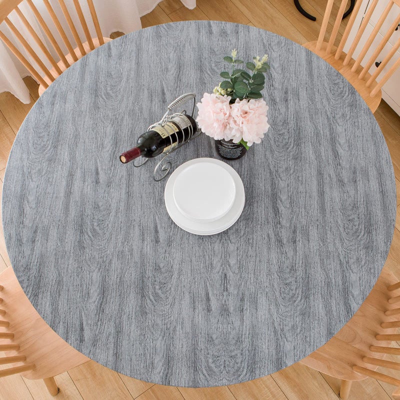LIBERECOO Round Vinyl Fitted Tablecloth with Flannel Backing Elastic Edge Table Cover Waterproof Stain-Resistant Wipeable Tablcloths Fits 45-56" Round Tables - Image 1