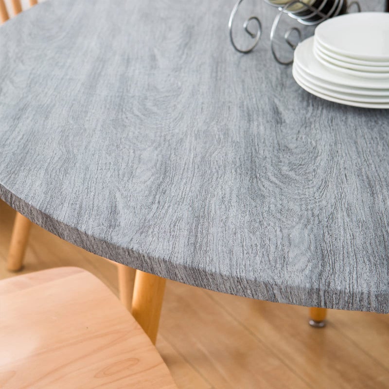 LIBERECOO Round Vinyl Fitted Tablecloth with Flannel Backing Elastic Edge Table Cover Waterproof Stain-Resistant Wipeable Tablcloths Fits 45-56" Round Tables - Image 4