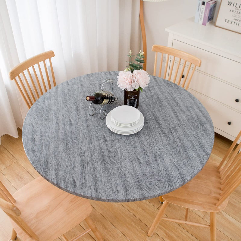 LIBERECOO Round Vinyl Fitted Tablecloth with Flannel Backing Elastic Edge Table Cover Waterproof Stain-Resistant Wipeable Tablcloths Fits 45-56" Round Tables - Image 5
