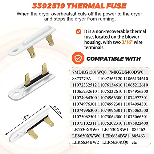 Beaquicy 2025 Upgraded 279838 W10724237 Dryer Heating Element by Beaquicy - Fit for Whirlpool Cabrio Kenmore Maytag Amana Dryer - Includes 279816 Thermal Fuse and Thermostat Kit & 3392519 Dryer Thermal Fuse - Image 4