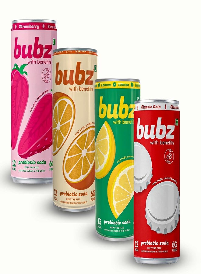 Bubz Multiflavour Variety Pack Prebiotic Soda | 6g Prebiotic Fiber | 0g Added Sugar | Naturally Sweetened by Monk Fruit | Pack of 4 (250ml) - Image 1