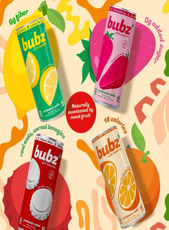 Bubz Multiflavour Variety Pack Prebiotic Soda | 6g Prebiotic Fiber | 0g Added Sugar | Naturally Sweetened by Monk Fruit | Pack of 4 (250ml) - Image 2