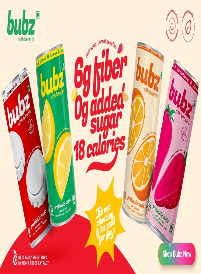 Bubz Multiflavour Variety Pack Prebiotic Soda | 6g Prebiotic Fiber | 0g Added Sugar | Naturally Sweetened by Monk Fruit | Pack of 4 (250ml) - Image 4