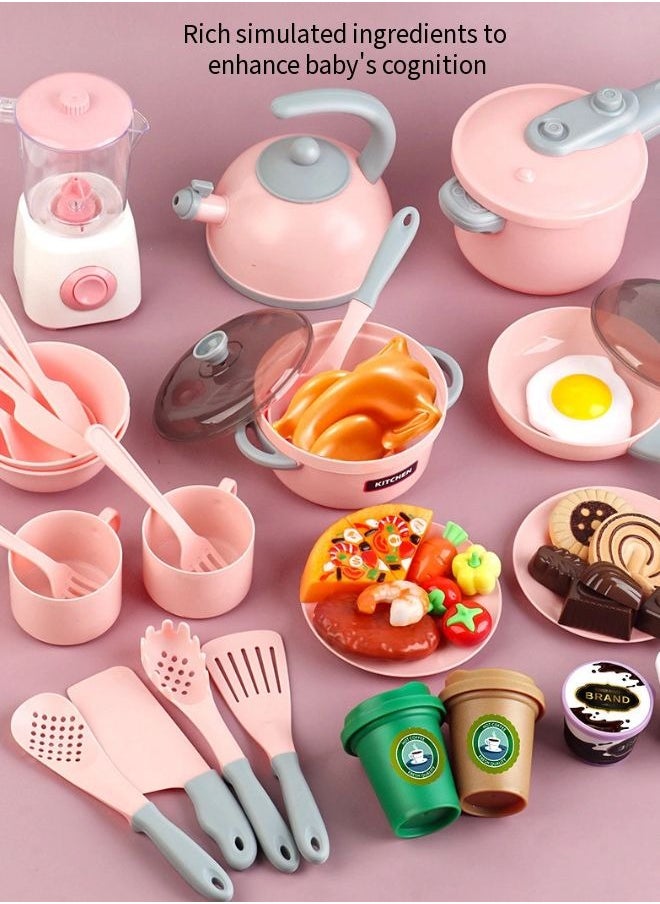 Children's play house kitchen toy set, simulation spray kitchenware, with lights, with 37 accessories + simulation kitchen*1