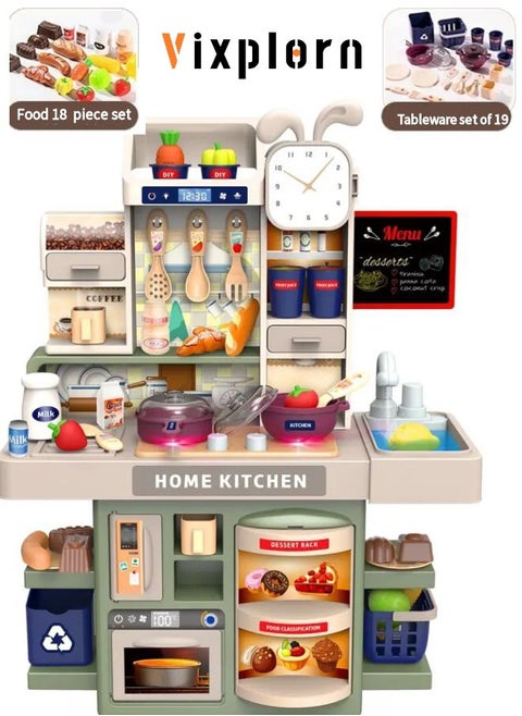 Children's play house kitchen toy set, simulation spray kitchenware, with lights, with 37 accessories + simulation kitchen*1