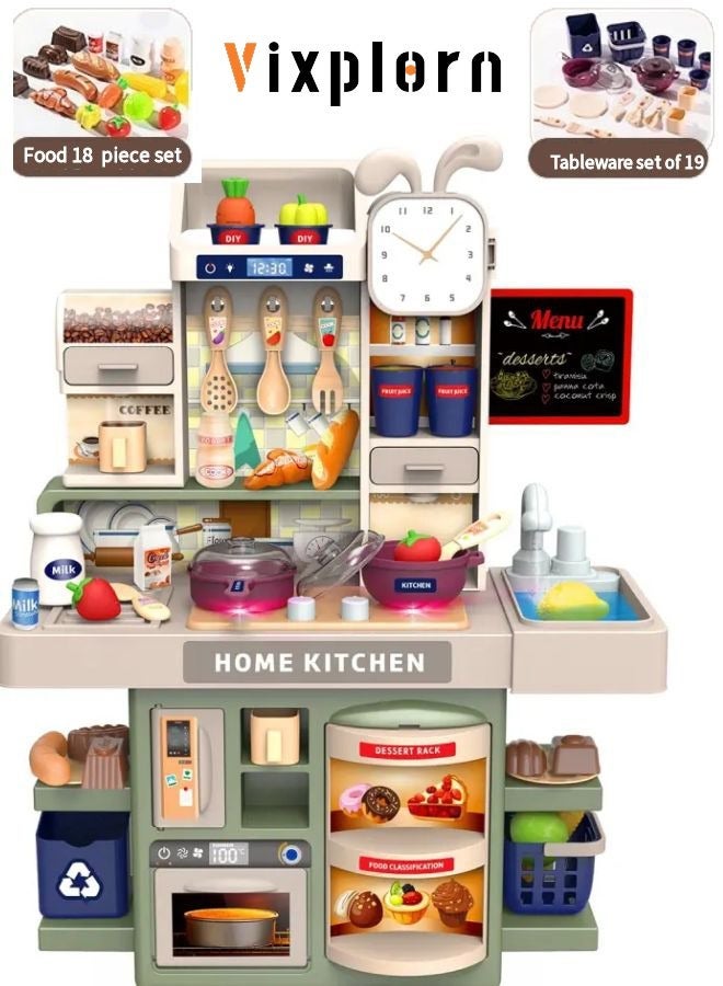 Vixplorn Children's play house kitchen toy set, simulation spray kitchenware, with lights, with 37 accessories + simulation kitchen*1 - Image 1
