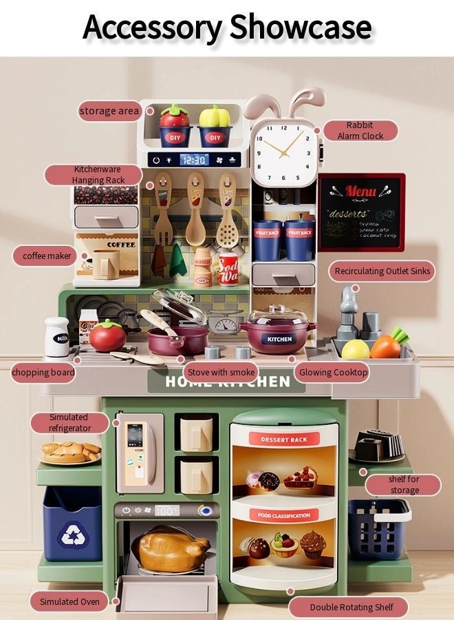 Vixplorn Children's play house kitchen toy set, simulation spray kitchenware, with lights, with 37 accessories + simulation kitchen*1 - Image 4