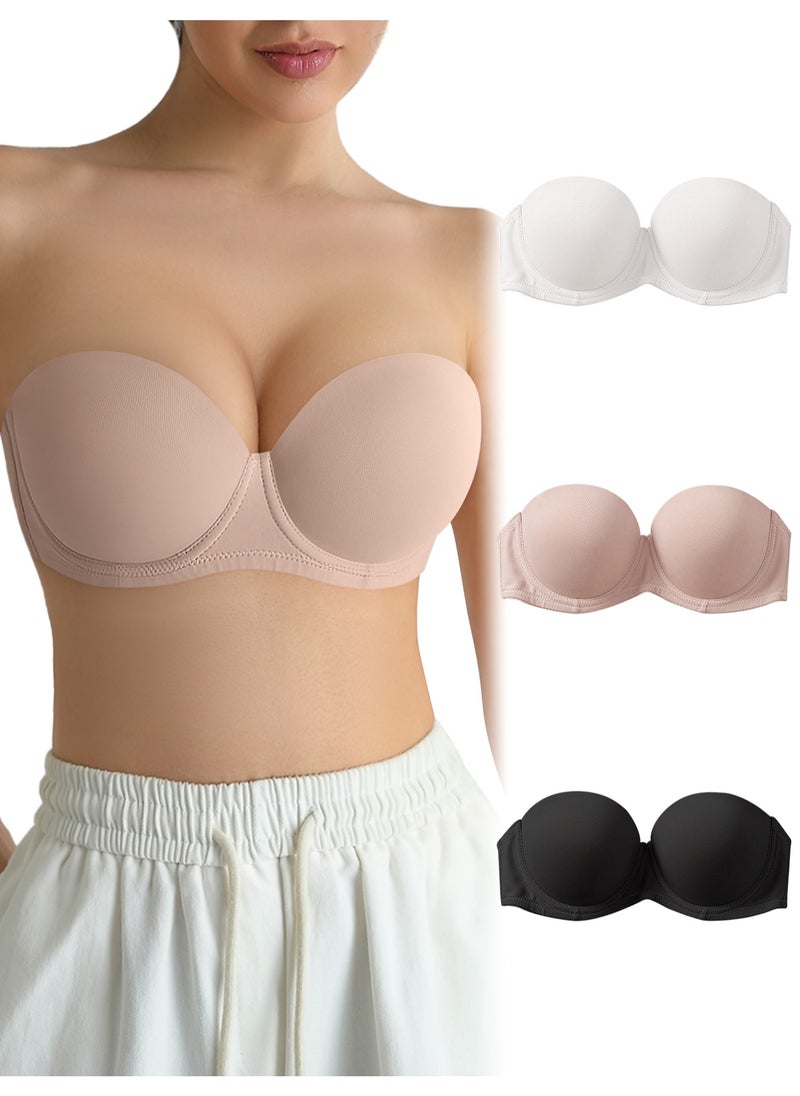 Generic 3Pcs Women Everyday Strapless Bra Underwire support non slip bra comfortable fabric  - Image 1