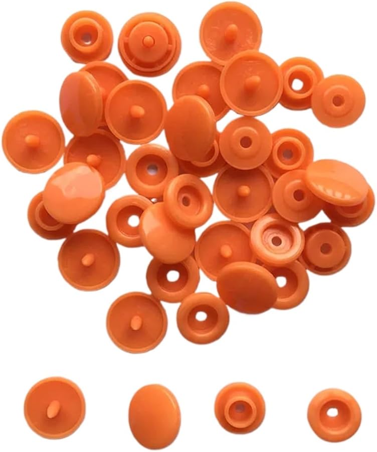 أزرار ملابس بلاستيكية برتقالية ذات ضغط زر 200 مجموعة أزرار خياطة مستديرة 50 مجموعة - Image 1