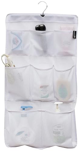 MISSLO 8 Pockets Mesh Shower Organizer Hanging Caddy with Rotating Hanger Quick Dry Bathroom Storage (White) - Image 1