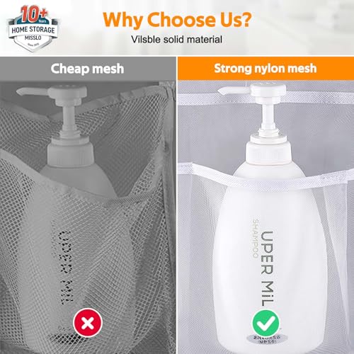 MISSLO 8 Pockets Mesh Shower Organizer Hanging Caddy with Rotating Hanger Quick Dry Bathroom Storage (White) - Image 4