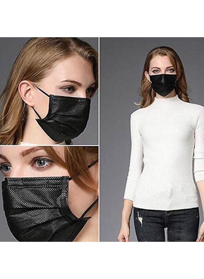 50 قناع وجه 3 طبقات غير منسوج للاستخدام مرة واحدة لون أسود - Image 3