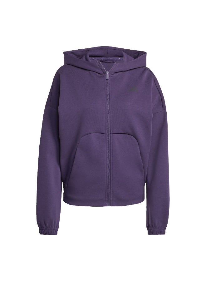 Adidas W Fi Sl Fz Hd Purple Training Track Tops For Women XS - Image 1