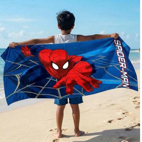 Athom Trendz Athom Living Marvel Spider-Man Cotton Bath Towel 350 GSM for Kids & Adults – Soft, Quick Dry, Super Absorbent, Gentle on Skin, Durable, Blue Superhero Themed Towel for Daily Use - Image 3