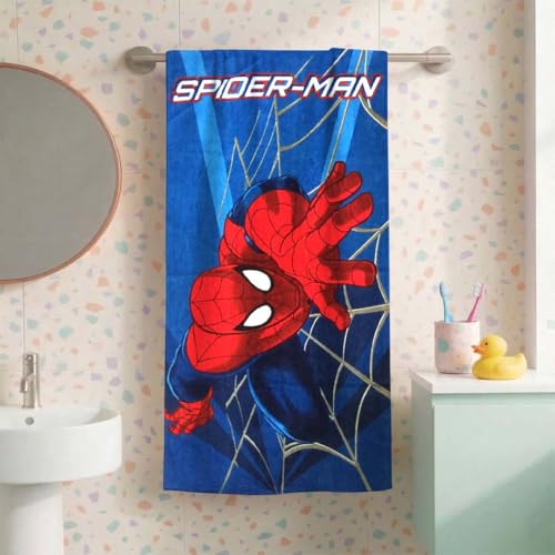 Athom Trendz Athom Living Marvel Spider-Man Cotton Bath Towel 350 GSM for Kids & Adults – Soft, Quick Dry, Super Absorbent, Gentle on Skin, Durable, Blue Superhero Themed Towel for Daily Use - Image 1