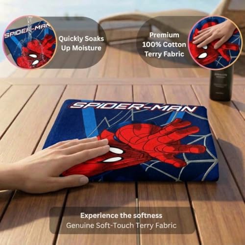 Athom Trendz Athom Living Marvel Spider-Man Cotton Bath Towel 350 GSM for Kids & Adults – Soft, Quick Dry, Super Absorbent, Gentle on Skin, Durable, Blue Superhero Themed Towel for Daily Use - Image 4