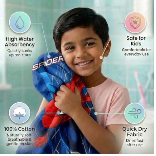Athom Trendz Athom Living Marvel Spider-Man Cotton Bath Towel 350 GSM for Kids & Adults – Soft, Quick Dry, Super Absorbent, Gentle on Skin, Durable, Blue Superhero Themed Towel for Daily Use - Image 5