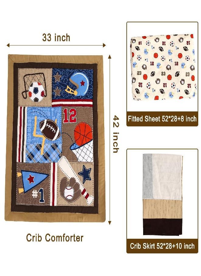 Wowelife - Wowelife Crib Bedding Set for Boys and Girls Sports, Premium 3-Piece Baby Bedding Set Brown, Baby Crib Bed Set Baseball, Breathable and Soft - Image 1