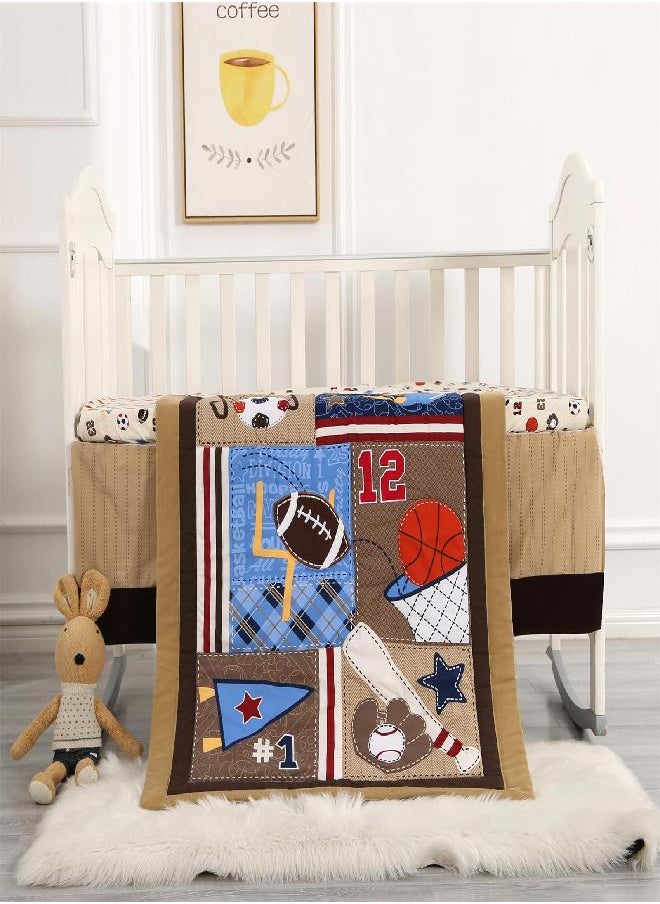 Wowelife - Wowelife Crib Bedding Set for Boys and Girls Sports, Premium 3-Piece Baby Bedding Set Brown, Baby Crib Bed Set Baseball, Breathable and Soft - Image 1