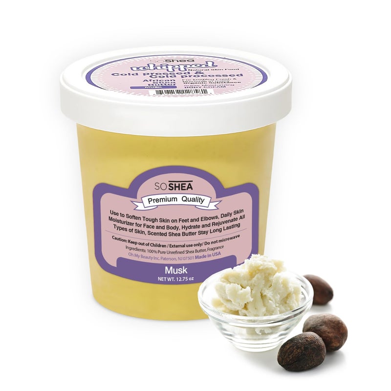 SoShea Whipped Shea Butter Musk - Nourishes, Moisturizes & Renews | 100% African Pure Shea Butter | Cold-Pressed & Cold-Processed | No Dyes & Parabens | Vegan | 11.50oz / 326g - Image 1
