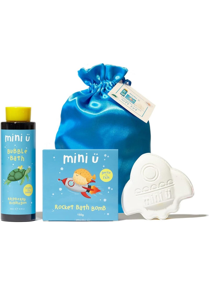 Mini U Raspberry Rocket Gift Set | Bubble Bath & Fizzing Bath Bomb | Shea Butter | Bathtime Fun Bath Toys | Vegan Cruelty Free - Image 1