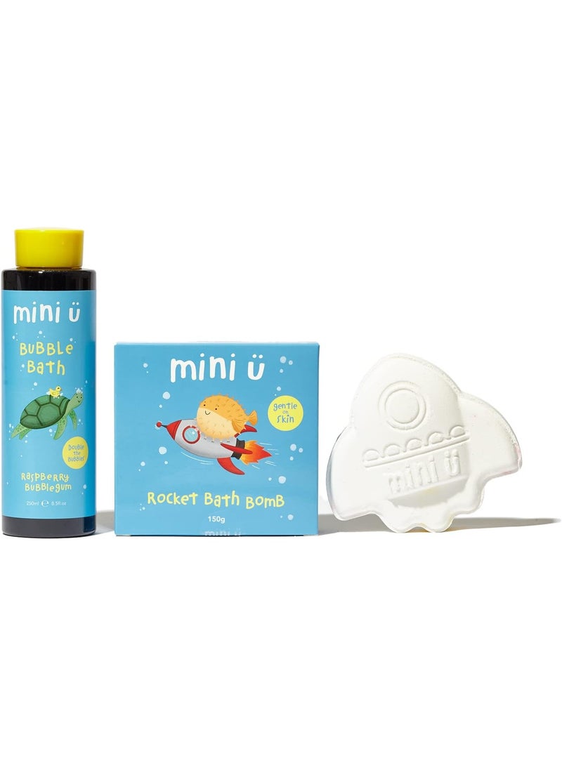Mini U Raspberry Rocket Gift Set | Bubble Bath & Fizzing Bath Bomb | Shea Butter | Bathtime Fun Bath Toys | Vegan Cruelty Free - Image 2