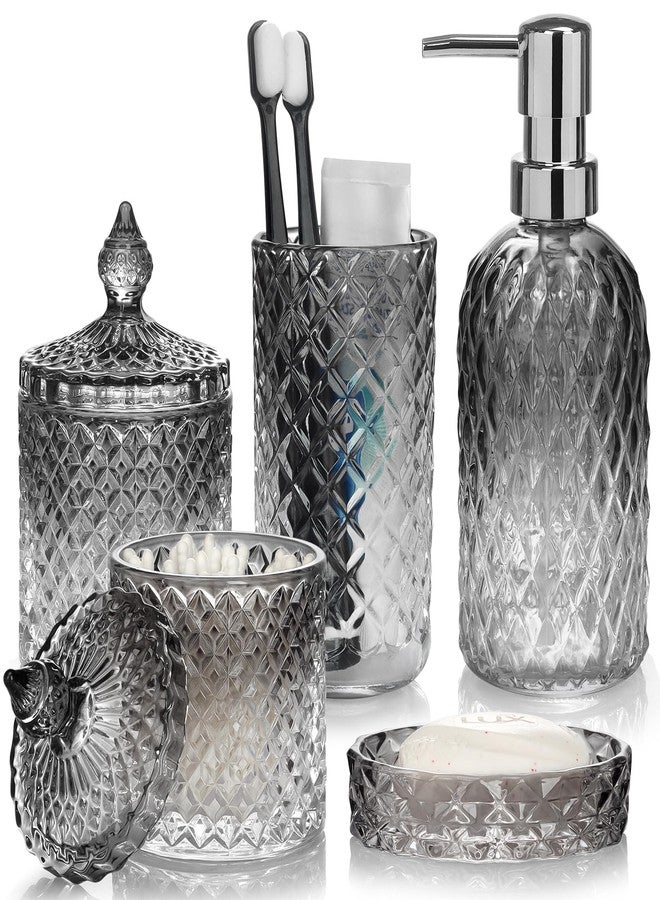 Ulable Bathroom Accessories Set, 5Pcs Gradient Glass Bath Accessory Sets Complete, Glass Bathroom Accessories with Soap Dispenser, Soap Dish, Toothbrush Holder, Qtip Holder - Image 1