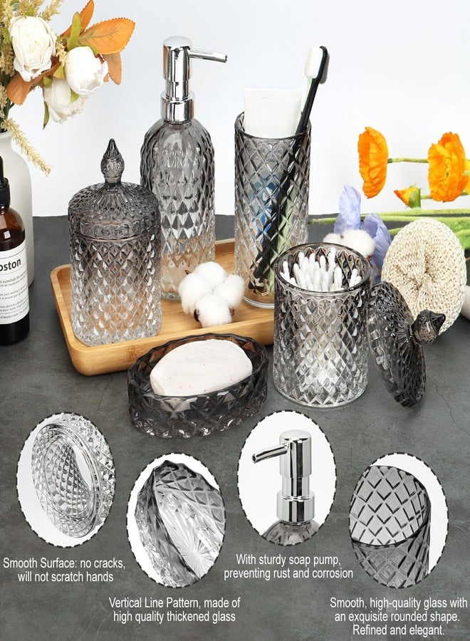 Ulable Bathroom Accessories Set, 5Pcs Gradient Glass Bath Accessory Sets Complete, Glass Bathroom Accessories with Soap Dispenser, Soap Dish, Toothbrush Holder, Qtip Holder - Image 4