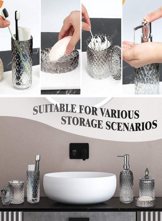 Ulable Bathroom Accessories Set, 5Pcs Gradient Glass Bath Accessory Sets Complete, Glass Bathroom Accessories with Soap Dispenser, Soap Dish, Toothbrush Holder, Qtip Holder - Image 3