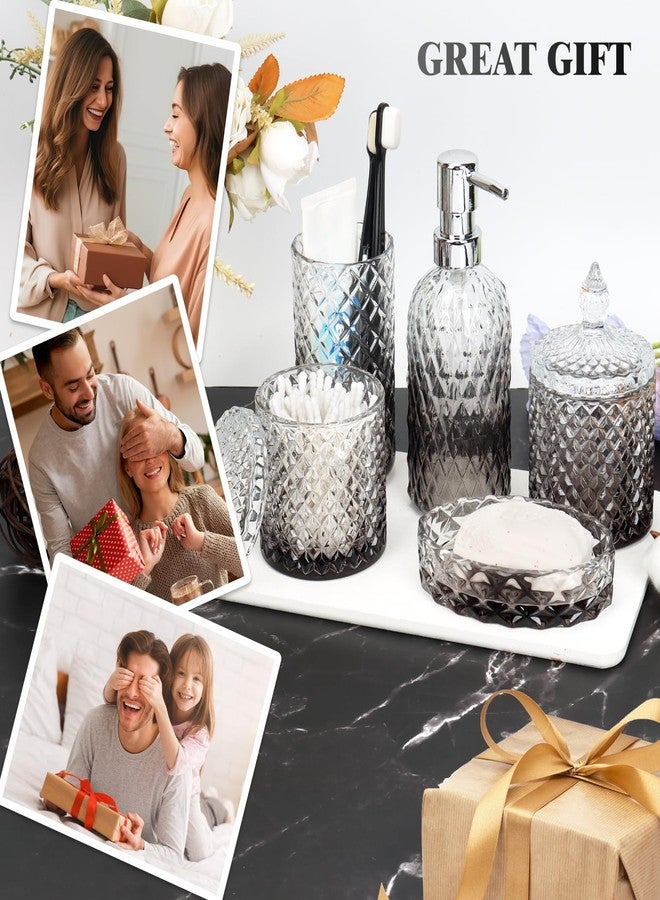 Ulable Bathroom Accessories Set, 5Pcs Gradient Glass Bath Accessory Sets Complete, Glass Bathroom Accessories with Soap Dispenser, Soap Dish, Toothbrush Holder, Qtip Holder - Image 5