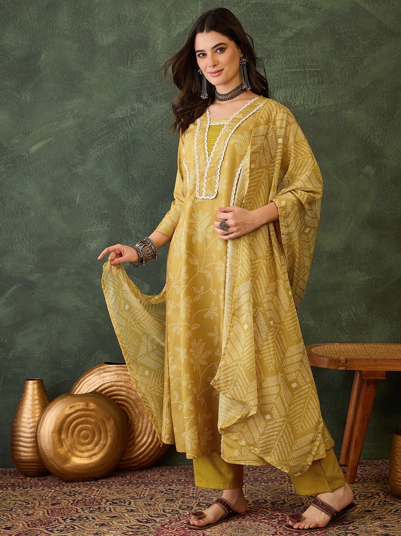 Naixa Women's Rayon Printed A-Line Kurta with Pant and Dupatta Sets (NX2-723-Yellow-XXL) - Image 3