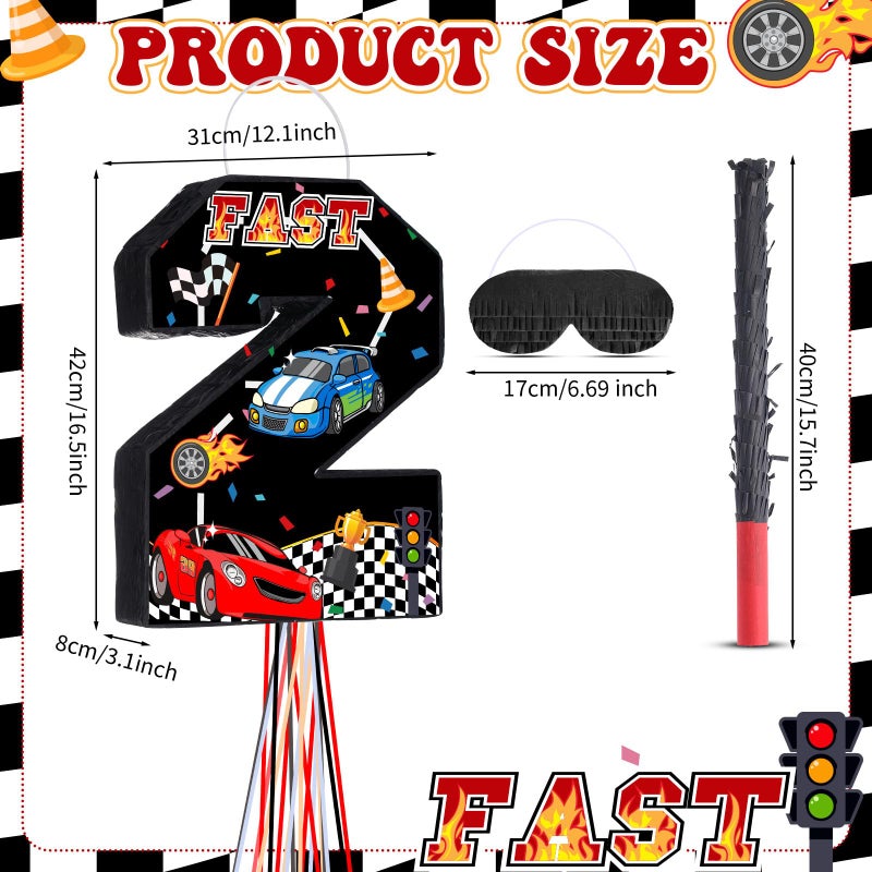 Harrycle Race Car PiÃ±ata Pull String Cars PiÃ±atas for Birthday Party Decorations Number 2 3 4 5 6 with Blindfold Stick Small Red Black Racing Theme 2nd 3rd 4th 5th 6th Party Supplies(Number 2) - Image 2