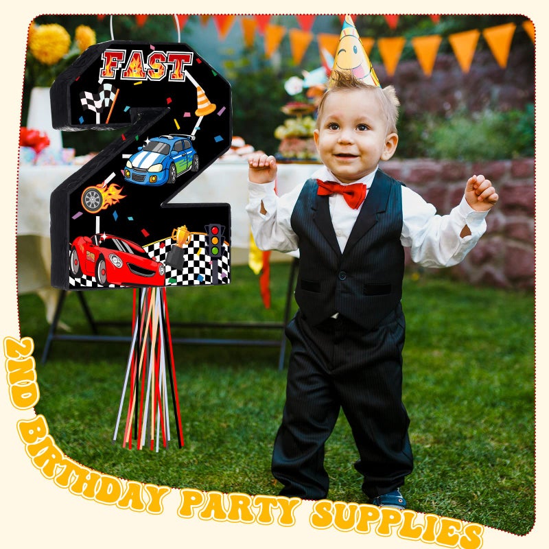 Harrycle Race Car PiÃ±ata Pull String Cars PiÃ±atas for Birthday Party Decorations Number 2 3 4 5 6 with Blindfold Stick Small Red Black Racing Theme 2nd 3rd 4th 5th 6th Party Supplies(Number 2) - Image 5