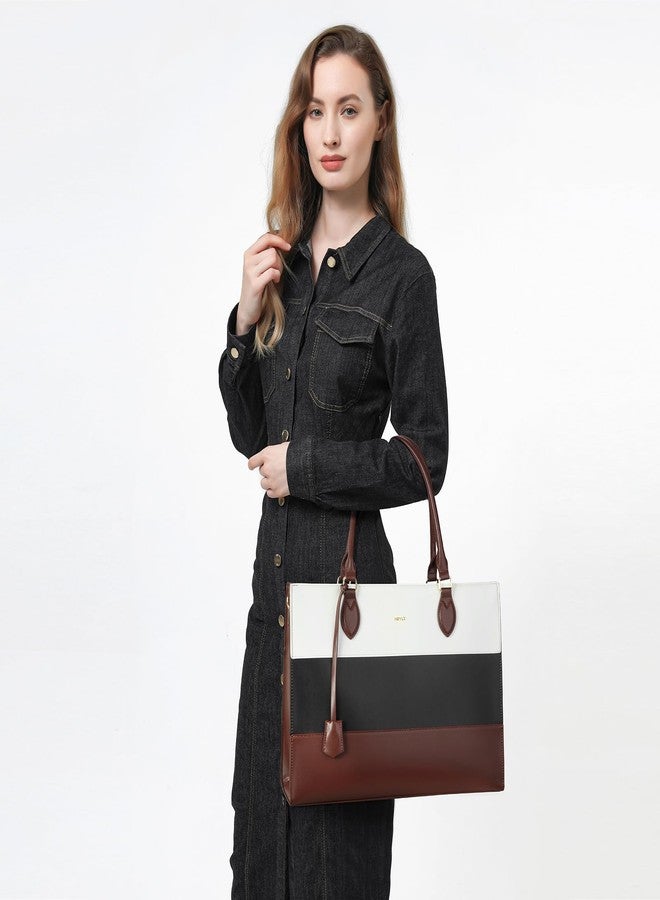 Keyli 3pcs Sets Laptop Bag for Women,15.6 Work Tote Bags Waterproof Leather Business Computer Briefcase with Clutch Purses Casual Shoulder Handbag Messenger Bag for Travel Office Khaki - Image 2