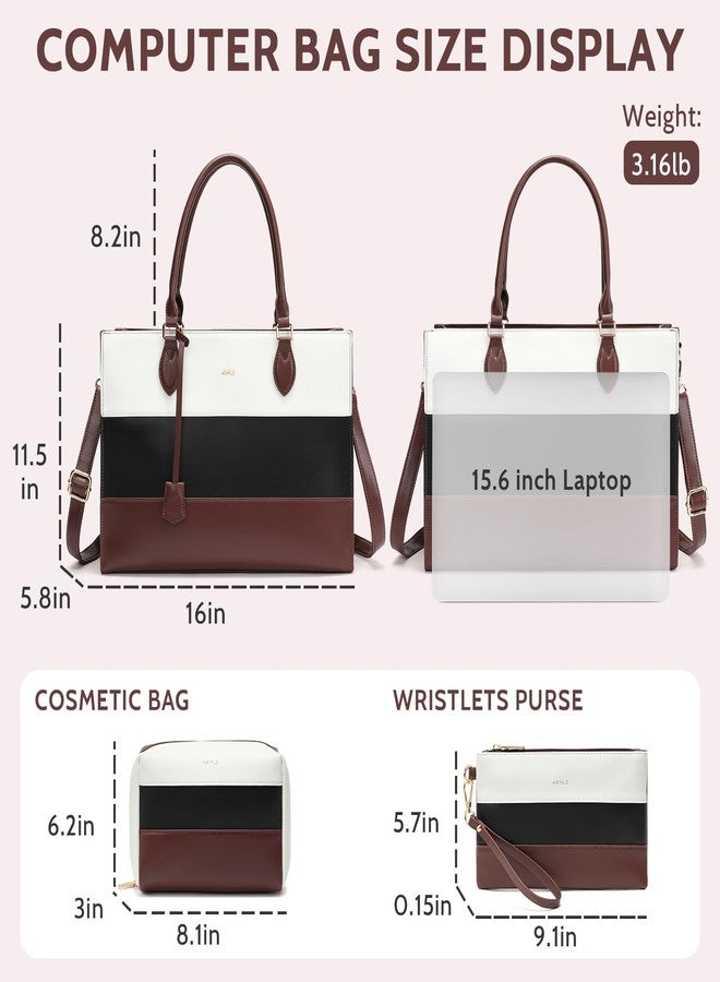 Keyli 3pcs Sets Laptop Bag for Women,15.6 Work Tote Bags Waterproof Leather Business Computer Briefcase with Clutch Purses Casual Shoulder Handbag Messenger Bag for Travel Office Khaki - Image 3