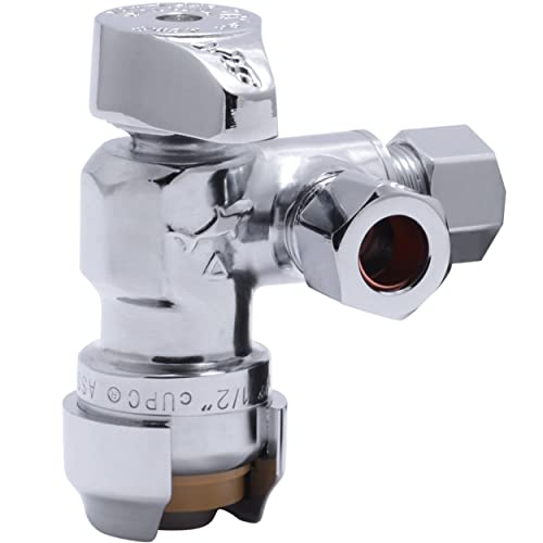 SharkBite 1/2 x 3/8 Inch Compression Dual Outlet Angle Stop Valve, Quarter Turn, Push to Connect Brass Plumbing Fitting, PEX Pipe, PE-RT, CPVC, Copper Pipe, 25558LF - Image 1