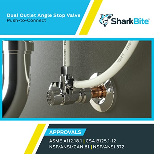 SharkBite 1/2 x 3/8 Inch Compression Dual Outlet Angle Stop Valve, Quarter Turn, Push to Connect Brass Plumbing Fitting, PEX Pipe, PE-RT, CPVC, Copper Pipe, 25558LF - Image 5