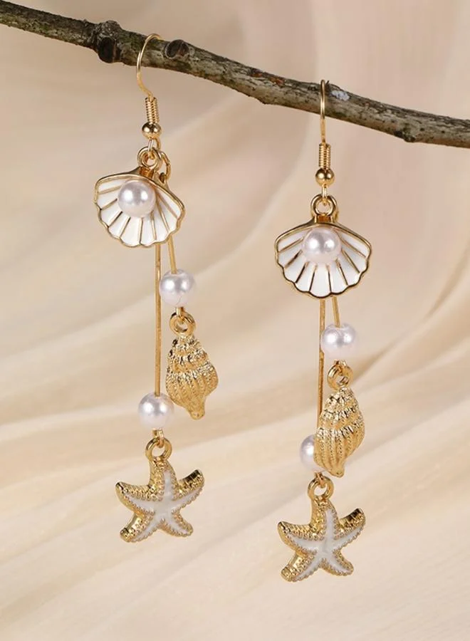 تايك تو أقراط متدلية بتصميم لؤلؤ وصدف بحري