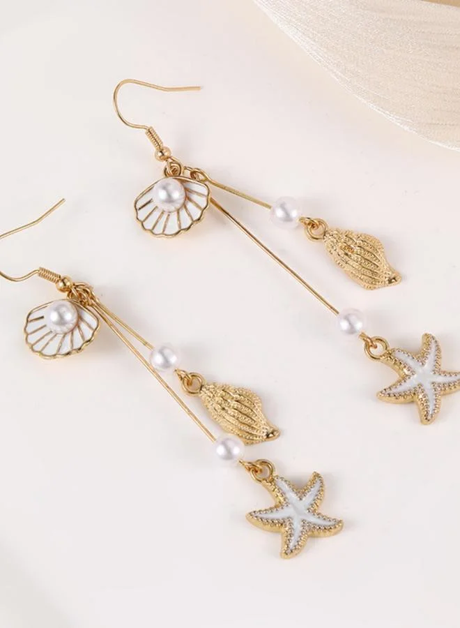 تايك تو أقراط متدلية بتصميم لؤلؤ وصدف بحري