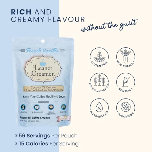 Leaner Creamer Coconut Creamer with Superfood Ingredients – Non-Dairy, Sugar-Free, Keto, Gluten-Free Powdered Coffee Creamer – French Vanilla – 280g - Image 2