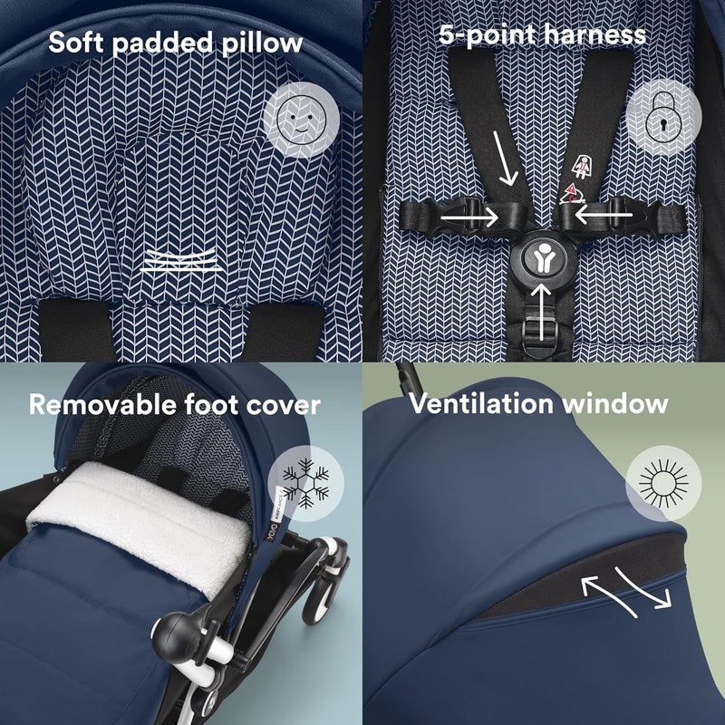 Stokke YOYO3 Stroller with Newborn Pack - Includes White Frame, YOYO 6+ Color Pack & 0+ Newborn Pack - Air France Blue - Image 3