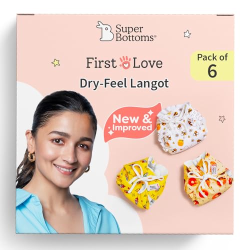SuperBottoms DryFeel Baby Langot 0-6 months l Organic Cotton Modern Baby Nappy l Mess-free Langot with Gentle Elastics l Super DryFeel Top Layer l Diaper-free Time Essential | 6 Pack - Image 1
