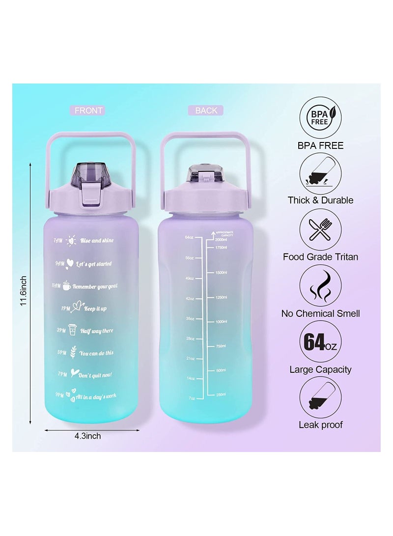 فينسوك كبير زجاجة المياه مع الوقت علامة مشجعة سترو ، مناسبة لبناء الجسم ، وصالة رياضية ، في الهواء الطلق ممارسة ( 2 لتر ) ، الأرجواني - Image 3