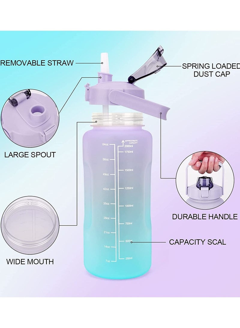 فينسوك كبير زجاجة المياه مع الوقت علامة مشجعة سترو ، مناسبة لبناء الجسم ، وصالة رياضية ، في الهواء الطلق ممارسة ( 2 لتر ) ، الأرجواني - Image 2