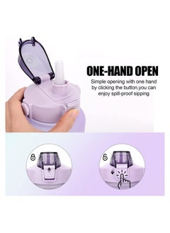 VINSOC Large Motivational Water Bottle with Time Marker & Straw for Fitness,Gym and Outdoor Sports (2L)，Purple  - Image 4