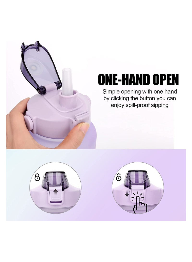 فينسوك كبير زجاجة المياه مع الوقت علامة مشجعة سترو ، مناسبة لبناء الجسم ، وصالة رياضية ، في الهواء الطلق ممارسة ( 2 لتر ) ، الأرجواني - Image 4