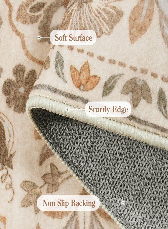 أوجيا سجادة ممر من أوجيا للممرات والمطبخ، مانعة للانزلاق، مقاس 2 × 6 قدم، قابلة للغسل، بظهر مطاطي، سجادة حمام بوهيمية، وبر منخفض، ناعمة، مزينة بنقوش زهور، مناسبة للمداخل وغرف الغسيل وغرف النوم. - Image 5