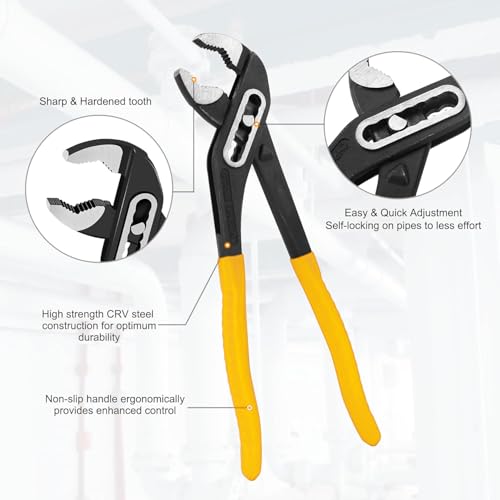 Themisto TH-T27 10 Inch Water Pump Plier | CRV Steel | Strong Grip Jaws | Sturdy Drop Forged Build with Epoxy Coated Sleeve | Heavy Duty Tool for Plumbing and Automotive | Black & Yellow - Image 2