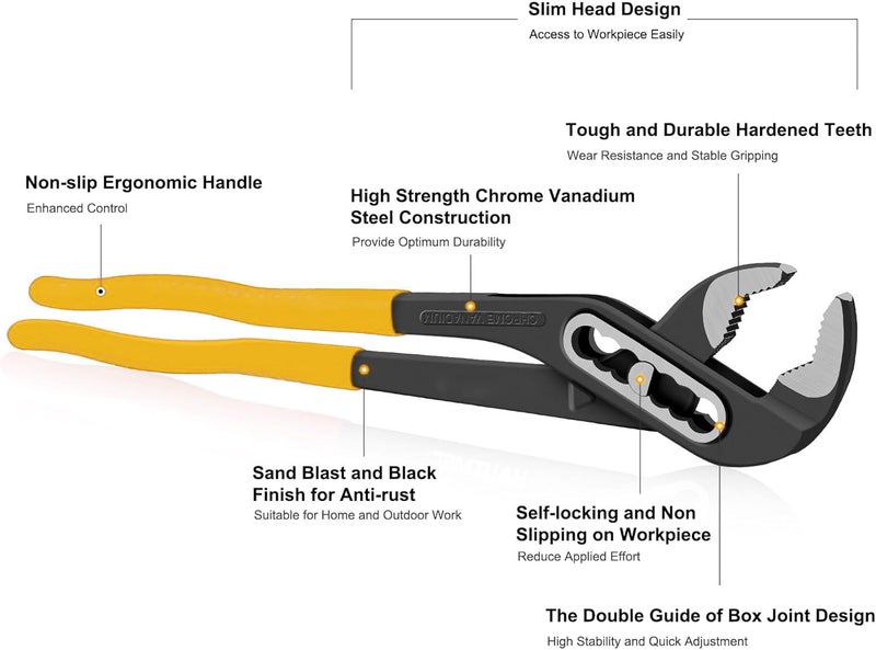 Themisto TH-T27 10 Inch Water Pump Plier | CRV Steel | Strong Grip Jaws | Sturdy Drop Forged Build with Epoxy Coated Sleeve | Heavy Duty Tool for Plumbing and Automotive | Black & Yellow - Image 3