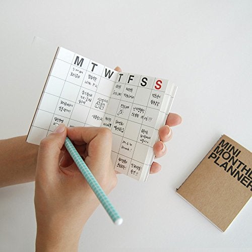 JSTORY Mini Monthly Planner Set of 2 Stitch Bound Flat Lay Pocket Size Year Round Flexible Cover Goal/Time Organizer Thick Paper Eco Friendly Customizable A7 16 Months 150 GSM 18 Sheets Each Kraft - Image 3